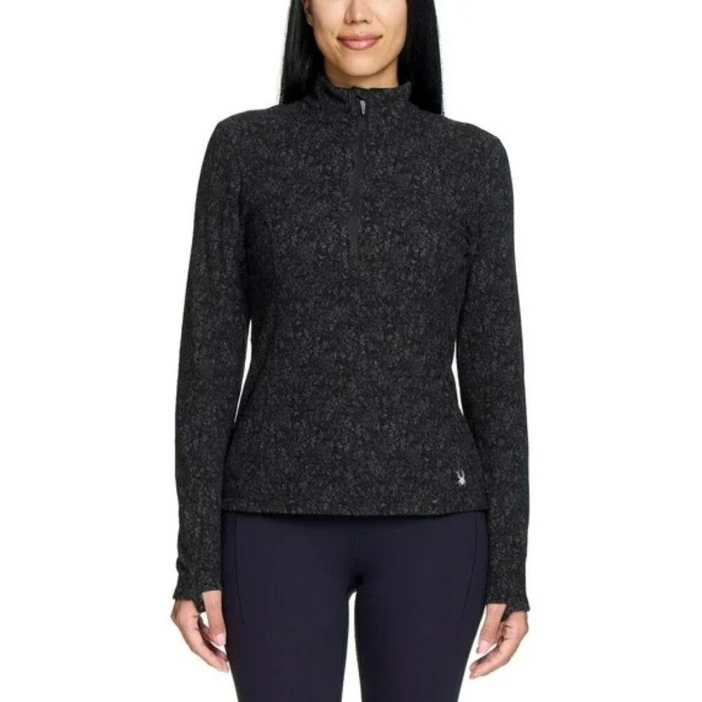 Spyder Active Women's Fleece Half Zip Printed Pullover, Black, Size S, NEW